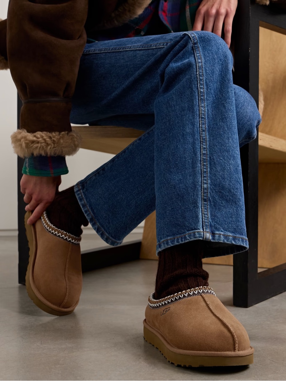 UGG Tasman Embroidered Shearling Slippers Chesnut Women’s 6